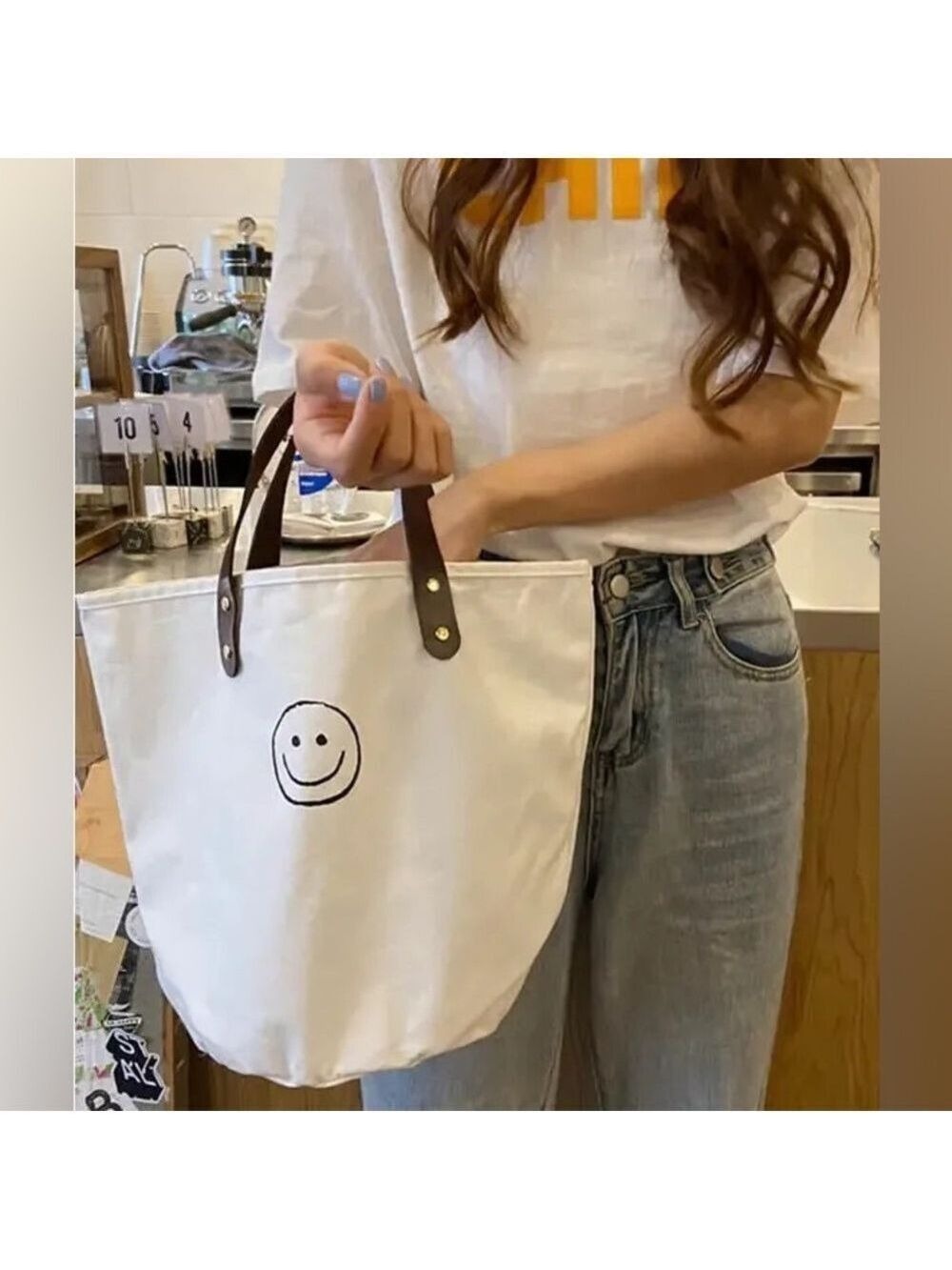 Canvas Smiling Face Tote - Picture 4 of 8